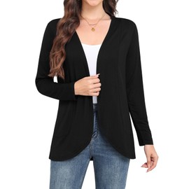 Yincro Women's Long Sleeve Cardigan Lightweight Soft Open Front Casual Cardigans (Black, XL)
