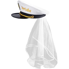 JUSTOTRY Stag Party Women Sailor Captain Hat, Team Bride Party Hats with White Veil for Jga Women Accessories, The Hat with "Bride" Lettering for Bride to Be Decoration and Jga Decoration
