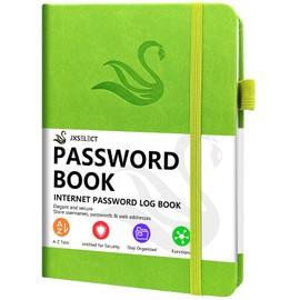 Elegant Password Book with Alphabetical Tabs - Hardcover Password Book for Internet Website Address Login - 5.2" x 7.6" Password Keeper and Organizer w/Notes Section & Back Pocket (Green)