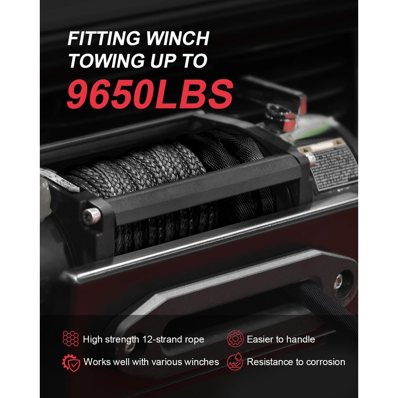 Kolvoii Synthetic Winch Rope Kit, 1/4" x 50ft 9,650lbs Winch