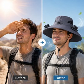 Solar Fan Wide Brim Hat for Outdoor Cooling – USB Rechargeable Sun Hat for Fishing, Camping & Work
