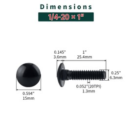 1/4-20 x 1 Black Carriage Bolts with Nuts and Washers Kits (20 Sets), 304 Stainless Steel 18/8, Black Finish, Round Head, Square Neck, Heavy Duty Bolts, Indoor Outdoor Fastening Bolts, Fayeploo