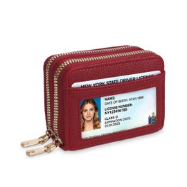 BNMBQKL Credit Card Holder Wallet RFID Blocking, Leather Wallet for Women, Card Cases & Money Organizers with keychain Double Zipper Wallet with ID Window