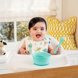 Munchkin® C’est Silicone!™ Feeding Set with Suction Bowl, Suction Plate and Spoon, Designed For Baby Led Weaning and Infant and Toddler Self Feeding, Silicone, Mint