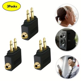 Flight Headphone Adapters,Dual 3.5mm Male to 3.5mm Female Airplane Headphone Adapter,3.5mm Stereo Aux Jack Headphone Adapter for Audio Jack to Plug Air Plane Flight Connector (3 Pack,Gold Plated)