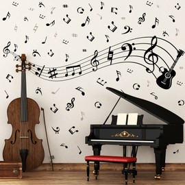 Music Wall Stickers Decals Music Note Wall Decor Removable Notation Band Wall Decals Vinyl Mural Wallpaper DIY Home Decor for Classroom Living Room Bedroom Kids Music Studio Decoration