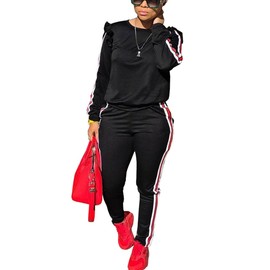 Akmipoem Conjunto de 2 piezas para mujer, sudadera y pantalones de manga con volantes, Negro -, XXL