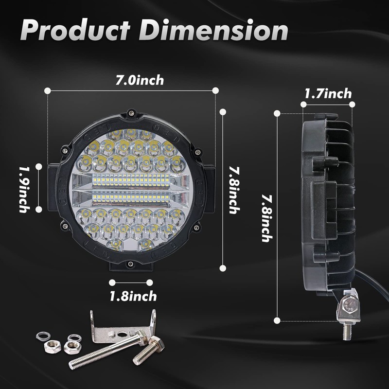 WINBANG 7 Inch Round LED Light Bar, 2PCS 201W Driving