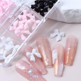 HDKHTWL 3D Bow Nail Charms,30PCS Cute Bow Nail Jewelry Charms,Pink White Black 3D Bow Nail Art Decorations,Colorful Bowknot Nail Accessories for Acrylic Resin Flatback Nail Art & DIY Crafting Design