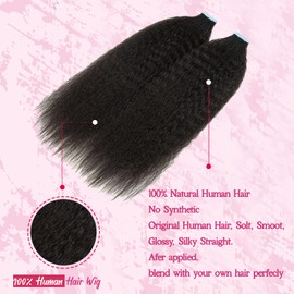 Kinky Straight Tape in Human Hair Extensions for Black Women,Kinky Straight 100% Real Human Hair Tape in Natural Black 40PCS 100G/Set Skin Weft Extensions Invisible Tape Hair Extensions for Short Hair