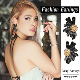 SIXDUTON Flower Earrings Large for Women, Flower Drop Earrings Gold, Hypoallergenic Statement Earrings, Fashion Jewellery, Gift for Girls, Women, Mum, Alloy Steel, No Gemstone