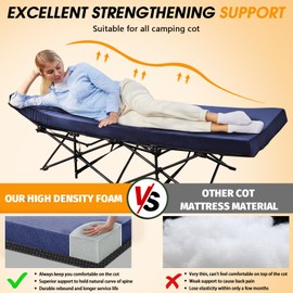 CYMULA Camping Cot Mattress 2in Memory Foam Sleeping Pad,Soft Warm Non-Slip Camping Mattress Topper with Retaining for Adults,Portable Roll up Pad for Travel(Dark blue75 x30)
