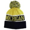 Michigan Wide Stripe Winter Knit Pom Beanie Hat (Dark Blue/Gold)