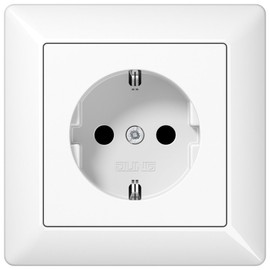 Complete Set JUNG AS 500 Frame, 1 Socket, Alpine White, Glossy with Socket, Child Protection, Boy, White