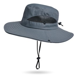 KorhLeoh Women Sun Hat UV Protection Foldable Mesh Wide Brim Beach Fishing Hat with Ponytail Hole, darkgray