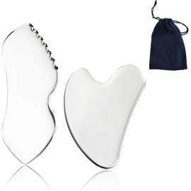 2PCS Gua Sha, Herramienta de Guasha Facial, Gua Sha Facial Acero Inoxidable para Terapia de Acupuntura Facial y Corporal,Ideal para Masajes Corporales, Faciales y de Cuello