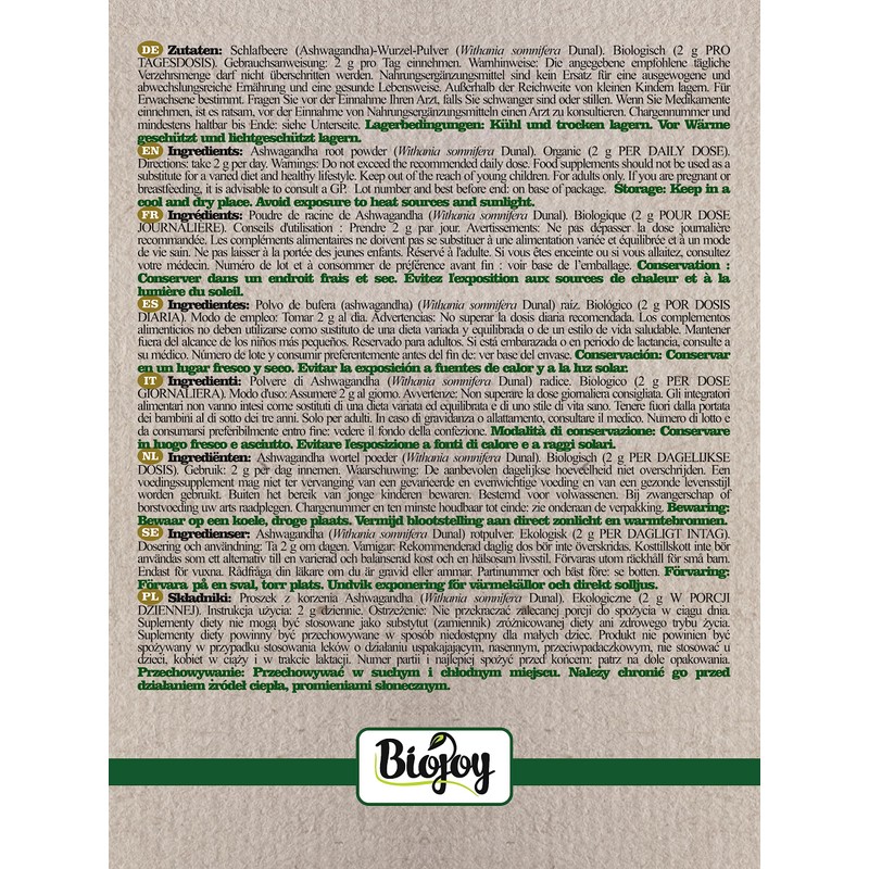 Biojoy Organic Ashwagandha Powder (500 g), Ashwagandha Root Ground, Indian