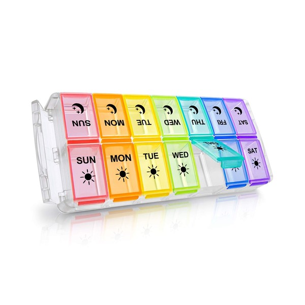 Pill Organizer 2 Times a Day, Fullicon Quick Fill Large Weekly AM PM Pill Box, Medicine Organizer 7 Day, Daily Pill Cases - Rainbow (Patent Registered)