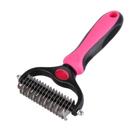 UPSCOOL Dematting Comb with 2 Sided Undercoat Rake for Cats & Dogs,Dematting Tool Gently Removes Loose Undercoat, Mats,Tangles and Knots,No More Nasty Shedding and Flying Hair (Pink)