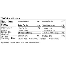 ZEGO Organic 100% Sacha Inchi Seed Protein, Purity Tested, Gluten Free, Top 14 Allergy and Corn Free, Soy Free, Vegan, 15oz (Bundle of 5 Bags)