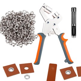 Heavy Duty Grommet Tool Kit - 500pcs Metal Eyelets with Hand Press Setter for Leather, Canvas, Fabric, and Tarpaulin – Available in 1/4 Inch (6mm) & 3/8 Inch (10mm)-Orange+Gray-6MM