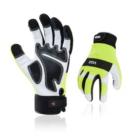 Vgo... 1 Pair Safety Work Gloves,Mechanics Gloves,Multi-purpose Gloves,Goat leather Gloves,Rigger Gloves,Medium Duty(Size L,Fluorescence Green,GA9769)