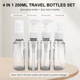 Skycase Travel Bottles, Travel Size Toiletries - Leak Proof Refillable Tsa Approved Travel Bottles, 4 in 1 Travel Containers with Labels and Funnel Airplane Accessories Kits for Lotion Liquid - Pink