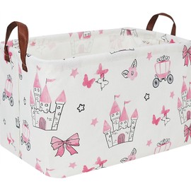 Cesta de almacenamiento rectangular con asas, contenedor de almacenamiento plegable, caja de libros, cesta de regalo (princesa rosa)