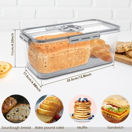 Bread Bin Airtight Bread Bin with Snap Time Recording Bread Storage Box with Lid Food Grade Plastic Bread Storage Container with Air Valve for Bagel, Homemade Bread, Toast (32.5x17.5x11cm)