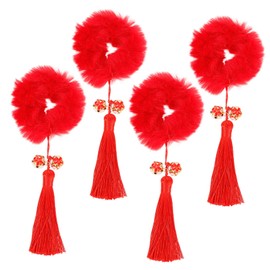 LALAFINA Bright Colors Red Tassel Hair Tie Year Party Hair Decors Ribbon for Boys and Girls Adults School Wear