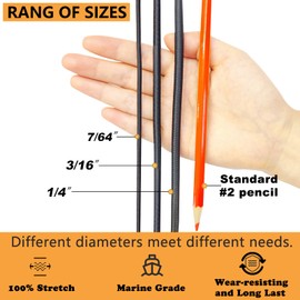 LUYADIN 7/64" x 32' Marine Grade Bungee Cord Elastic Shock Cord,Kayak Stretch String Rope, Heavy Duty Bungee Shock Cords for Repairing Tent Poles, DIY, Tie Downs (Black)