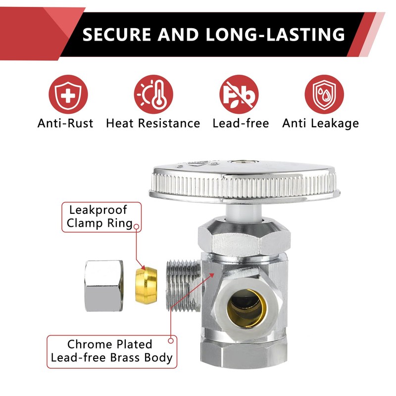 EFIELD Dual Compression Outlet Multi-Turn Angle Stop Valve,1/2" Fip Iron