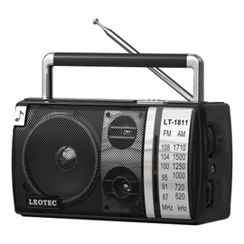 LEOTEC AM FM Radio, Portable Bluetooth Radio, Plug in Wall or Battery Operated Best Reception with Headphone Jack, Handheld Great for Home, Outdoor