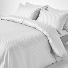 Satin Strip Duvet Cover Set, Brushed Microfiber Striped Duvet/Quilt Cover With Matching Pillowcase - Luxury Hotel Quality Ultra Soft White Bedding set – Single Size