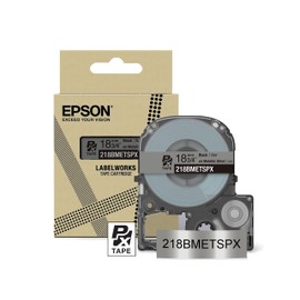 Epson LABELWORKS 218BMETSPX PET (Polyester) Tape Cartridge - Black on Metallic Silver Designer Craft Label Maker Tape - 3/4" (18MM) Wide, 30'