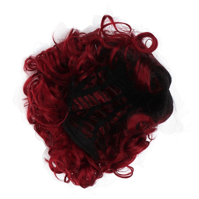 Curly Short Wig Wine Red Women Wig Gradient Color Adjustable