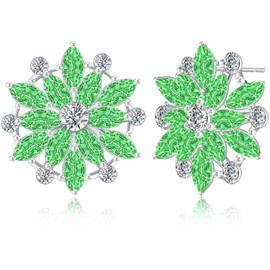 JIMARIN Boho Sparkly Crystal Snowflake Hollow Sliver Lightweight Stud Earrings Creative Flower Dainty Rhinestone Earrings For Women Jewelry Gifts (Light Green)