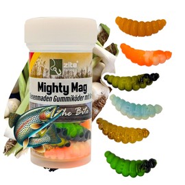 Zite Fishing Mighty Mag Mix 12 Pieces - Bee Maggots Imitation Trout Bait 2.8 cm - Rubber Bait Trout Fishing - Phthalate-Free with Aroma (Allround Garlic)