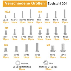 VIGRUE, 460 Pieces, Screws and Nuts Set, M2.5 M3 M4 M5 M6 M8, Hexagonal Head Screws, Stainless Steel, Allen Screws, Nuts and Washers Assortment Kit with Storage Box and Wrench