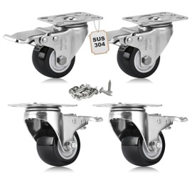Moogiitools 304 Stainless Steel Caster Wheels with Brake,Polyurethane (PU) Rust-Proof Heavy Duty Casters Set of 4,Anti-Corrosion Industrial Castor for Furniture,Labs,Hospitals,Restaurants (2 inch)