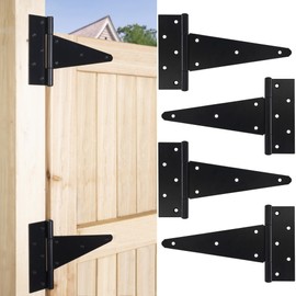 10 Inch T-Strap Gate Hinges, Heavy Duty Shed Barn Door Hinges, Black Tee Hinges for Wooden Fence, Yard Gate, Wrought Hardware Iron Rustproof (4 Pack)