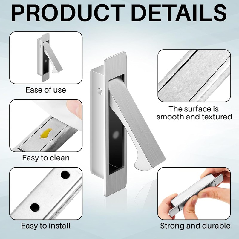 2 Pcs Pocket Door Pull Handle,Flush Mount Door Pull,Hidden Pocket