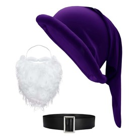 COJOUCCI Gnome Costumes - Dwarf Hats Beards and Belt Christmas Fairy Tale Dwarf Costumes Gnome Hats Beards Elf Accessories (Purple)