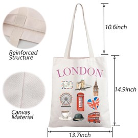 TGBJE London Tote Bag London Trip Vacation Gifts London Travelers Gifts Big Ben Handle Bag British Theme Shopping Bag (C-London tote)