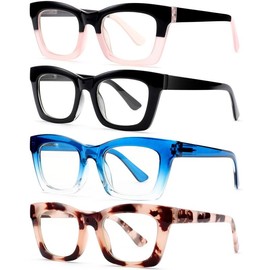 4 Pairs Anti Blue Light Reading Glasses | Oprah Style Unisex Presbyterian Glasses Block Blue Light Chunky Frame Anti Blue Light Glasses Hundreds Of Fashionable Eyewear Memorial Day Holiday Party Gift:_A1 Mix_4.0 x
