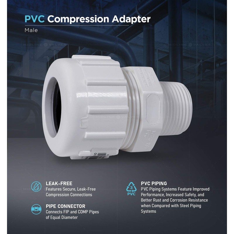 Midline Valve 587DB034 PVC Compression x Male Adapter Pipe Fitting;