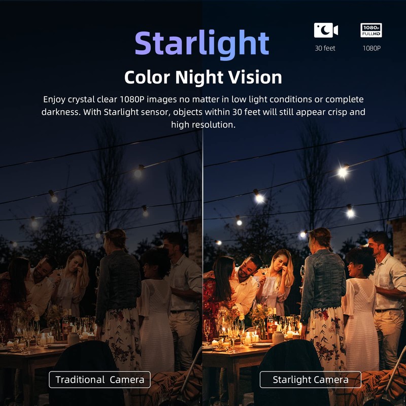 virtavo Security Cameras Wireless Outdoor, Battery Powered Starlight Color Night