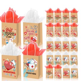 LANCU 24PCS Nurse Gift Bags with Tissue Paper Bulk Nurses Week Gift Bags Best Nurses Ever Small Nurse Appreciation Week Craft Bags with Handle for Nurse Party Favors