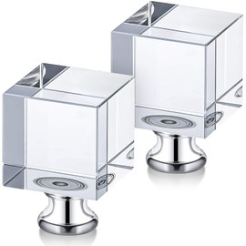 2 Pieces Cube Crystal Lamp Finial Clear Square Lamp Finial Cap Knob Top Knob with Chromed Base for Shade Decoration, 1-4/5 Inches Tall(Clear, Silver)