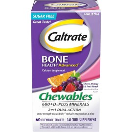 Caltrate Chewables 600 +D3 Plus Minerals Calcium and Vitamin D, Sugar Free, Cher